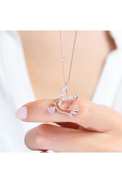 Mia Vento Pembe Düşler Sevda Kuşu Rose Renk Gümüş Kolye