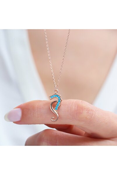 Mia Vento Firuze Taşlı Denizatı Rose Renk Gümüş Kolye