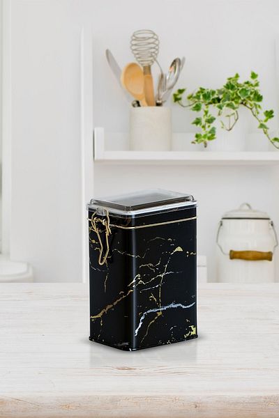 EVLE Ef043-50 Marble Black Patterned Rectangular Metal Storage Container 8x10 Cm