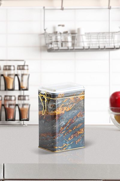 EVLE Ef043-h8 Rock And Gold Patterned Rectangular Metal Storage Container 8x10 Cm