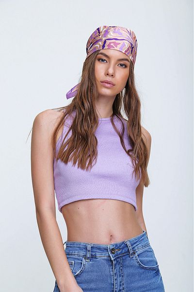 Trend Alaçatı Stili Γυναικεία Lilac Crew Neck Crop Μπλούζα ALC-X6526