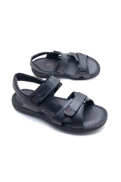 UMUT AYAKKABI Ανδρικά Μαύρα Ορθοπεδικά Σανδάλια από Γνήσιο Δέρμα