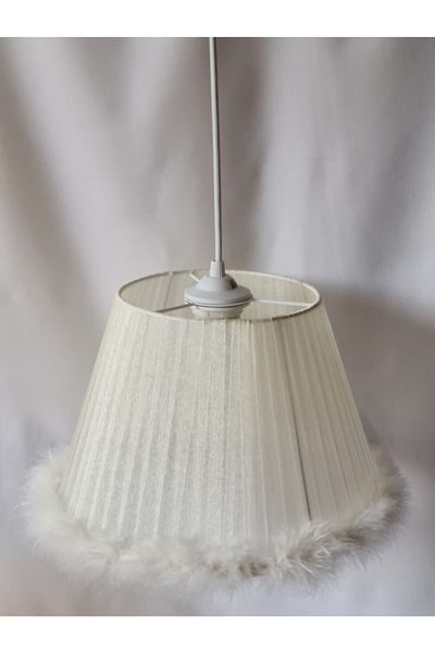 TEKAY AYDINLATMA Cream Feather Children's Room Bedroom Chandelier