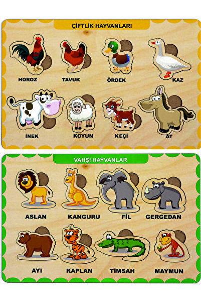 MAKETÇİNİZ Ahşap Bul Tak Eğitici 2 Adet Yapboz Puzzle Seti