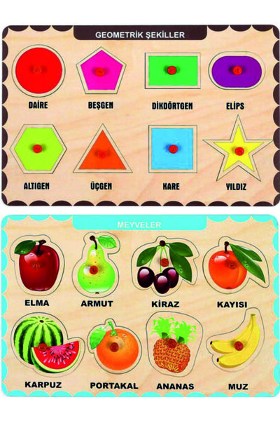 MAKETÇİNİZ 2 Adet Ahşap Tutmalı Puzzle Yapboz Puzzle Seti