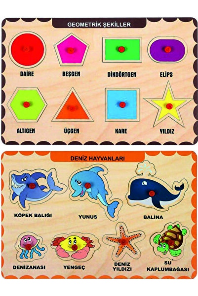 MAKETÇİNİZ 2 Adet Ahşap Tutmalı Puzzle Yapboz Puzzle Seti