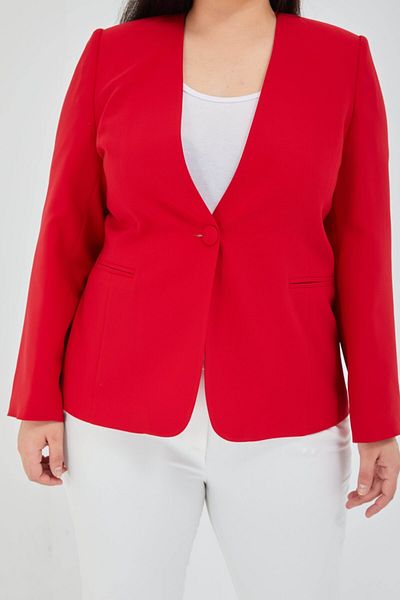 Fagi Women's Large Size V-Neck Single Button Red Jacket