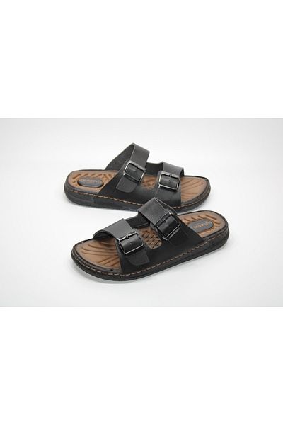 GEZER Orthopedic Adjustable Double Buckle Brown Daily Home-Work-Street Slippers