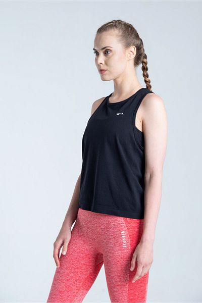 Vienfit تيشيرت رياضي نسائي ناعم الملمس بدون خياطة - بلوزة Move بدون أكمام باللون الأسود