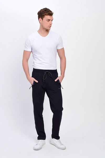 DYNAMO Pantaloni de sport pentru bărbați, albastru marină, mărimi mari, cu buzunare cu fermoar
