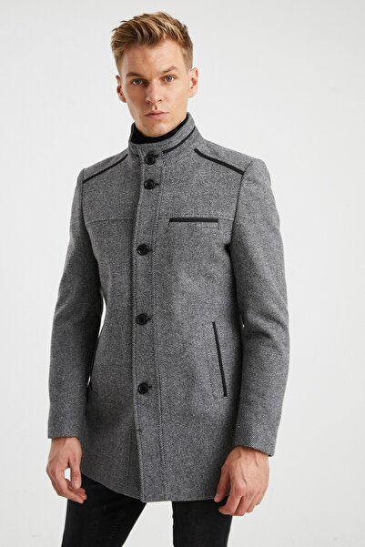 DYNAMO Ανδρικό παλτό με γκρι καπιτονέ με επένδυση από μαλλί ανάμεικτο κασμίρ