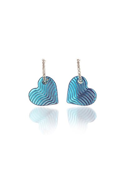 Leerybee Chrome Shiny Blue Striped Heart Earrings