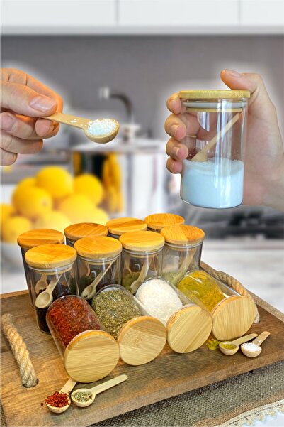 Sezka Life 12 قطعة فاخرة من الخيزران مع غطاء وملعقة من الخيزران ووعاء تخزين ز...