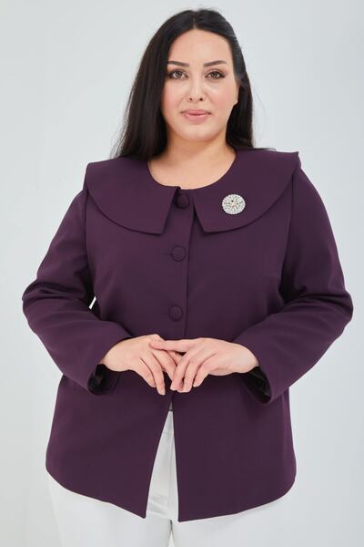 Fagi Jachetă cu broșă cu guler șal de mărime mare pentru femei