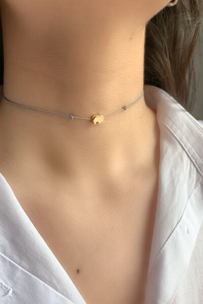 Pasha Collection Gri Ipli Fil Uçlu Choker Kolye