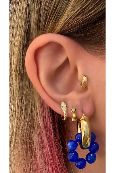 Markiz Takı Steel Ring - Natural Stone Earrings (Inner Diameter 1.5 Cm) Navy Blue
