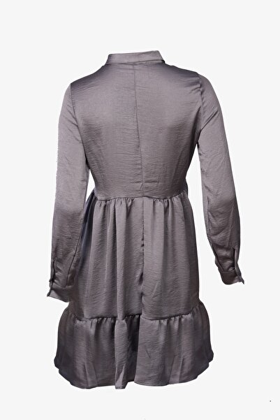 ZY BUTİK Silver Cotton Satin Tunic Blouse