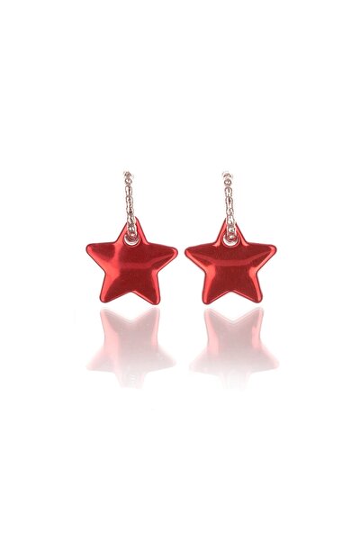 Leerybee Chrome Shiny Red Star Earrings