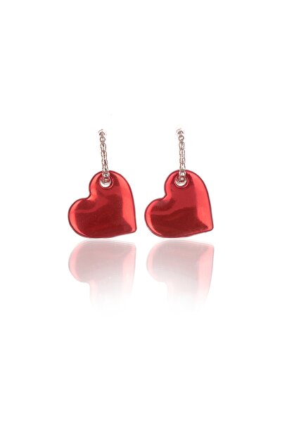 Leerybee Chrome Bright Red Heart Earrings