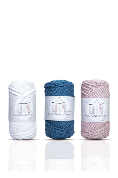 Makromecity Premium Taranan Macrame Twine 3mm Makrame Tearable Hobby Twine Σετ 3 Λευκό Τζιν Μπλε Μωρό Ροζ