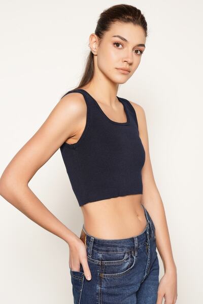 Trist Star Темно-синій 100% органічна бавовна лайкра з квадратним вирізом Три...