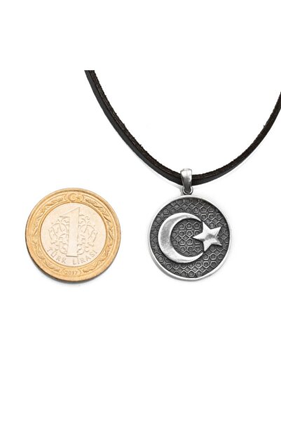 Anı Yüzük Ay Yıldız Motifli Gümüş Erkek Kolye