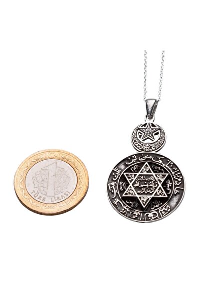 Anı Yüzük Kadın  Gümüş Ay Yıldızlı Mührü Süleyman Bayan Kolye Gümüş Renk 925 ...