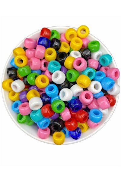 Hedef Bijuteri Geniş Delikli 11x8 Mm Karışık Renkli Plastik Yassı Silindir Mo...