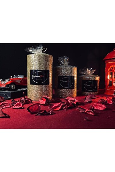 Whoops Store Süper Set Altın Silindir Mum Pudra Kokulu Çap 7cm Boy 6-9-12cm 3...