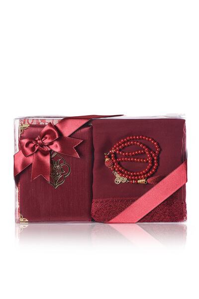 ikrahac Pamuk Seccade Yasin Inci Tasarım Tespih Güpüprlü Şal Bordo