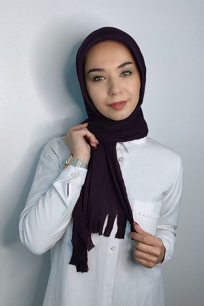 modi Pleated Practical Combed Cotton Ready Shawl Purple