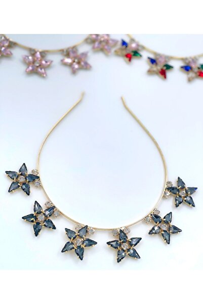 QUEEN AKSESUAR تاج فاخر من الزجاج والكريستال الأسود المدخن والزهور المعدنية ا...