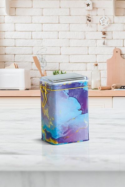 EVLE Ef043-f0 Liquid Purple Patterned Rectangular Metal Storage Container 8x10 Cm