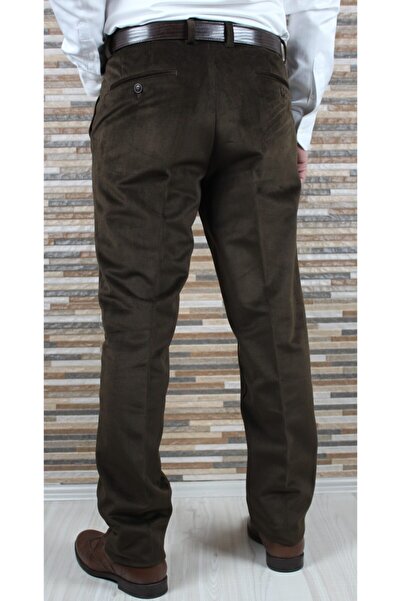 Bilgiçler Men's Coated Velvet Trousers Brown