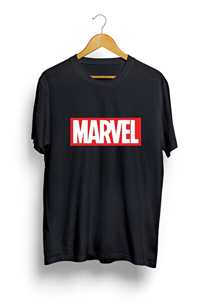 IvırZıvır Unisex Siyah Oversize Marvel Baskılı T-shirt