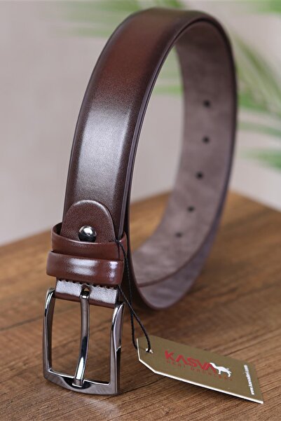 KASVA DERİ 3.5 Cm King Size Brown Plain Artificial Classic Belt