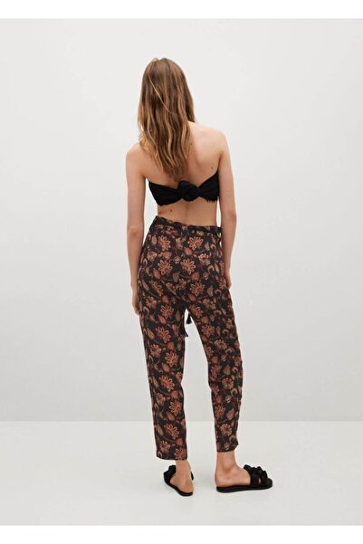 MANGO Woman Kadın Siyah Çiçekli Pantolon