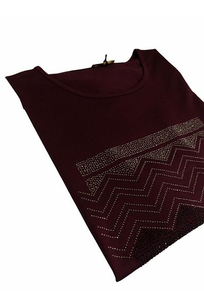 Elele Tricou de damă din bumbac pieptănat cu model de piatră, bordeaux