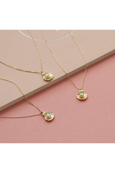 ASYA KUYUMCULUK Kadın Sarı Altın İnci Kabuğu Kolye 14 Ayar Altın