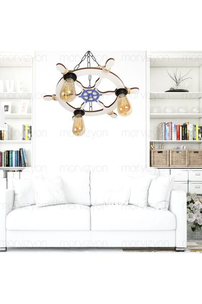 Morvizyon Ahşap Avize Dümen Temalı 3 Lü - M253 Renkli