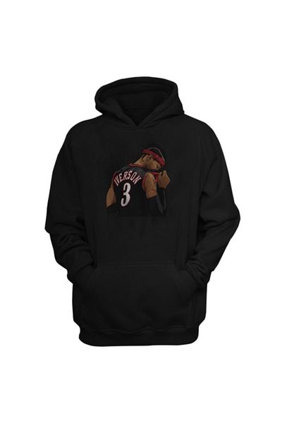 usateamfans Мъжки черен суитшърт с качулка Allen Iverson