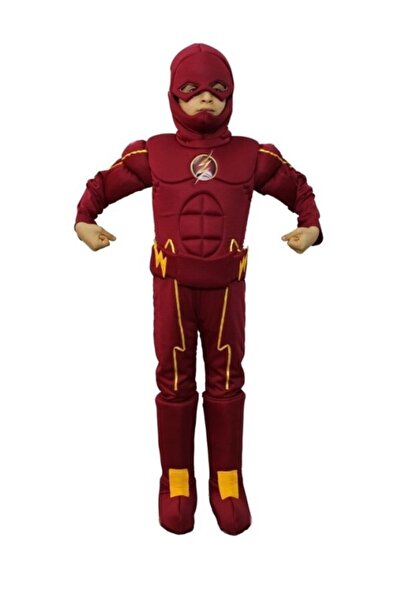 Bkmc Flash Kostümü Kaslı Delüks + Kılıç Kalkan Seti