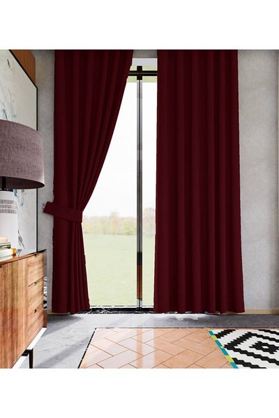 lüks House Claret Red Blackout Background Curtain 400X260 cm