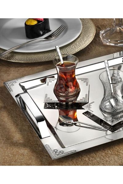 ÖzSa Home Silver Hürrem Tea Set 18/10 Stainless Steel 37 Pieces