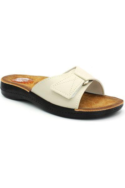 ELİS Women's Beige Gel Sole Velcro Slippers