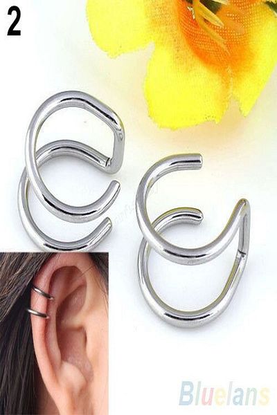axexuar Silver Color Compression Pinched Steel Earrings Cartilage Lip Nose Earring Piercing Non-perforated Ears