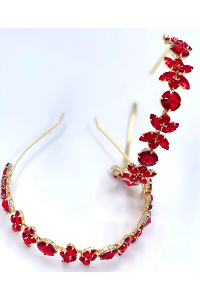 QUEEN AKSESUAR Coroană de lux din cristal roșu, piatră, flori, coroană din me...