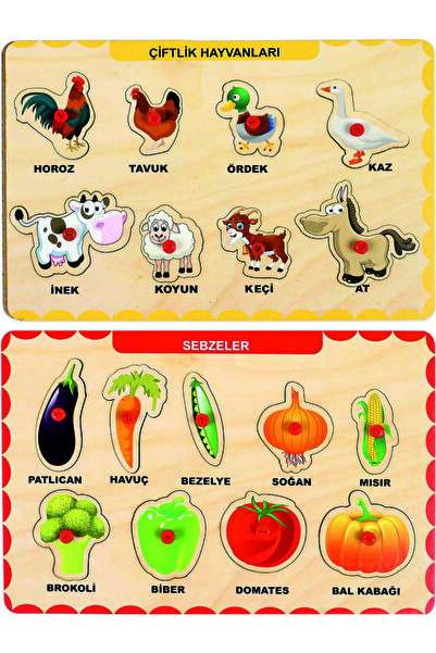 MAKETÇİNİZ 2 Adet Ahşap Tutmalı Puzzle Yapboz Puzzle Seti