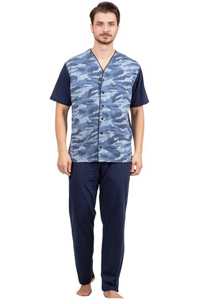 Çift Kaplan Set de pijamale jacquard cu mânecă scurtă, cu nasturi în față, în spate