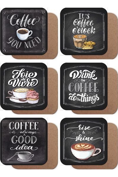 Hayat Poster Coffee Time Set of 6 Retro Vintage Wooden Coasters